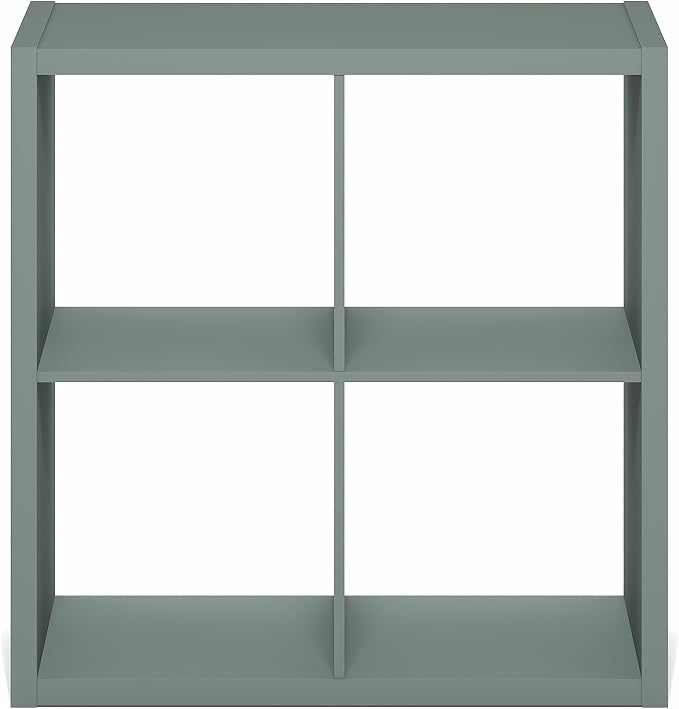 Furinno Cubicle Book Shelf, 4-Cube Bookshelf, Extra Thick Frame Reversible Bookcase with Open Back, 14.6" x 30" x 30", for Living Room, Bedroom, Home Office, Sage Green