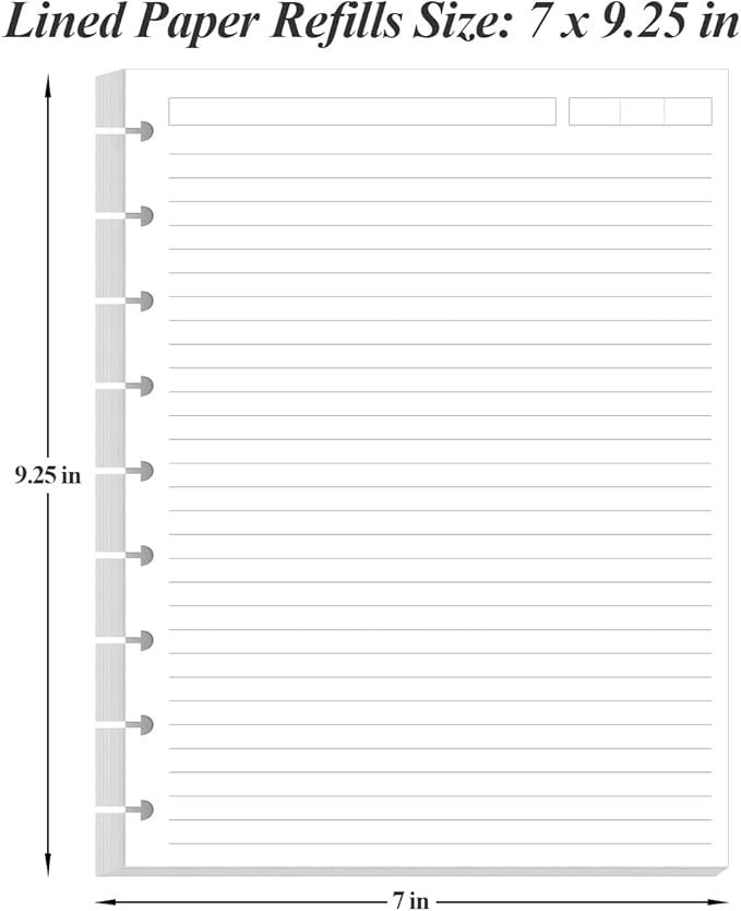 (3-Pack) 9-Disc Discbound Lined Refill Paper, Classic Size Pre-punched Happy Planners Inserts, 300Sheets/600Pages Loose-Leaf Paper, 100gsm White Paper, 7" x 9.25"