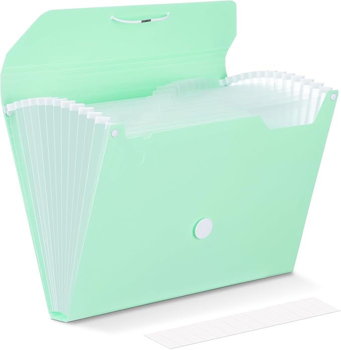 Comix Accordion File Organizer, 13 Pocket Expanding File Floder with Labels for A4/Letter Size Documents, Accordion File Folder for Office, Home, School（Green）