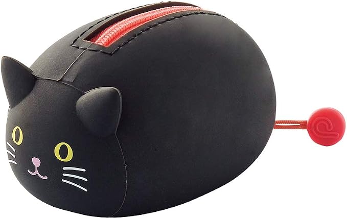 LIHIT LAB PuniLabo Mini Zipper Pouch, Horizontal, 2.2" x 2.7", Black Cat (A7780-3)