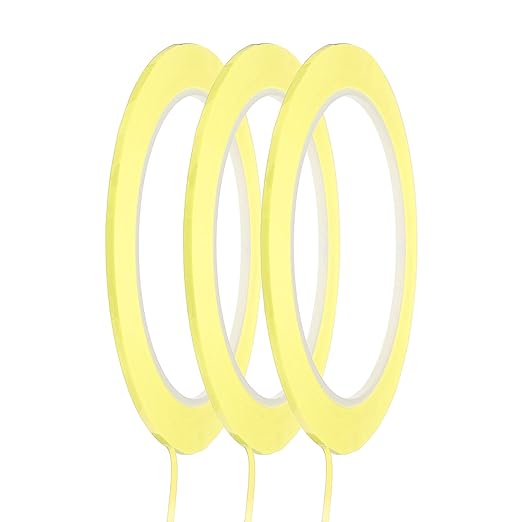 MECCANIXITY Whiteboard Tape 5/64" / 2mm Self Adhesive Graphic Chart Line Tape 72 Yard Grid Marking Stickers for Pinstripe Dry Erase Board Scrapbooking DIY Art Crafts, Light Yellow, Pack of 3