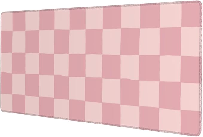 Pink Checkered Gaming Mouse Pad Desk Mat for Home and Office, Large Mousepad Extended Keyboard Pad Stitched Edge Accessories Decor