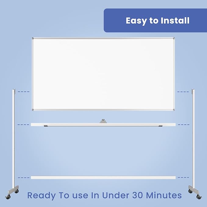 Rolling White Board on Wheels, 96" x 48" Double-Side Magnetic Dry Erase Board with Stand, Aluminum Frame Extra Large Mobile Standing Whiteboard for Office, Classroom & Home