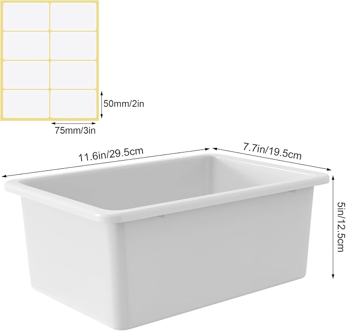Outus 24 Pack Book Bins for Classroom Plastic Cubby Storage Bins Colored Kids Toy Organizer Container with 120 Pcs Self Adhesive Label for Student Teacher Library School Office Home(White)