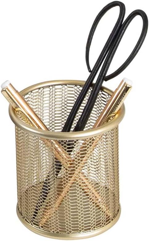 BLU MONACO | Gold Metal Mesh Pen Holder for Desk | Cute Pen Holder for Desk for Women | Wire Mesh Desk Organizer Pencil Cup for Office Workspace