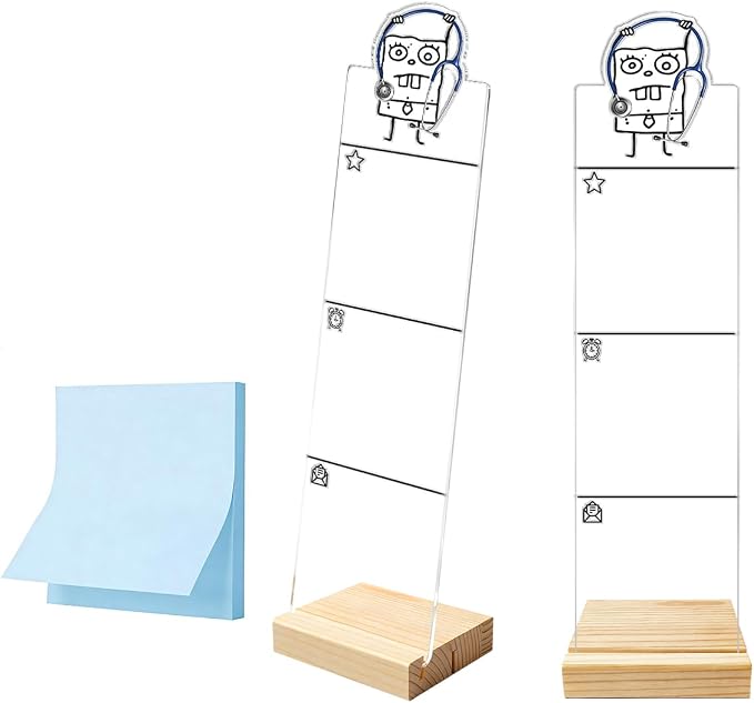 Monitor memo Board Computer Monitor memo Board Sticky Note Organizer Stethoscope Acrylic Desk Accessories Removable Wooden Base Set Sticky Notes 100 Sheets 11.8×3.1 inches