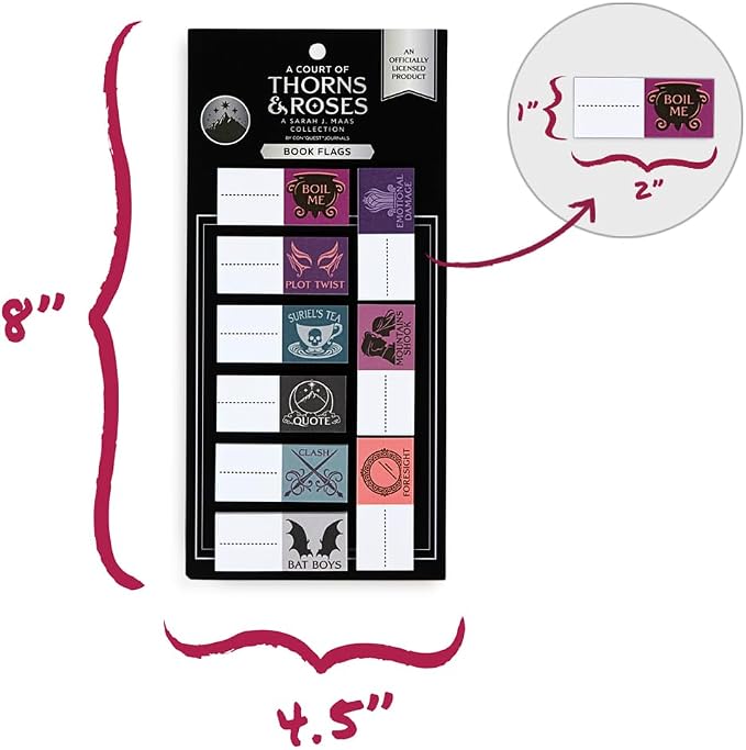 Conquest Journals A Court of Thorns and Roses Book Annotation Flags, 30 Sticky Bookmark Tabs, 9 Bookish Designs, Sarah J. Maas ACOTAR Collection, Gifts for Readers & Book Lovers, Officially Licensed