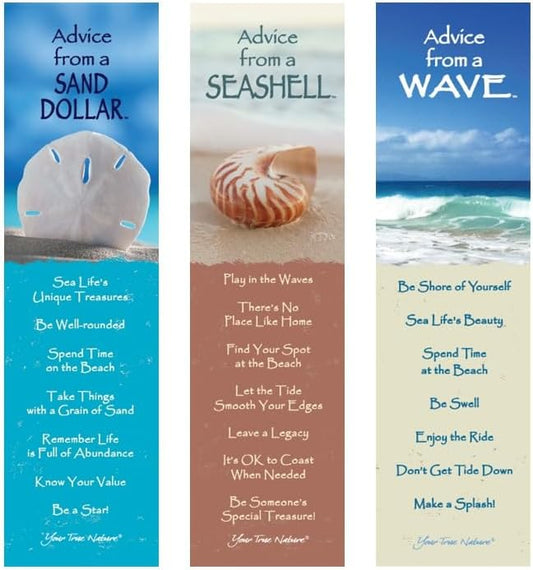Advice 3 Bookmark Up on Shore Set, Laminated with Glossy Finish, Recycled Paper, Sand Dollar, Seashell, Wave (AMBM-UPSHORE)