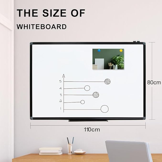Large Dry Erase White Board - 44 X 32 Inches Magnetic Hanging Whiteboard for Wall with Black Aluminum Frame for Home, Classroom,Office