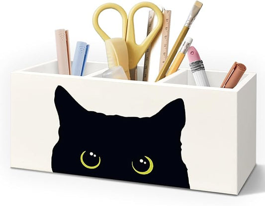 Black Cat Pen Holder for Home Office Desk, Cat Desk Accessories, Cat Lover Gifts,Cute Black Cats Makeup Brush Toothbrush Holder Organizer for Bathroom
