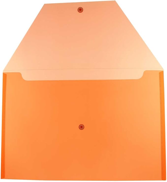 JAM PAPER Plastic Envelopes with Snap Closure - Legal Booklet - 9 3/4 x 14 1/2 - Orange - 12/Pack