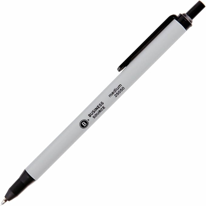Business Source Writing Correction Ballpoint Pen, Black Ink (25050) 12 Count (Pack of 1)
