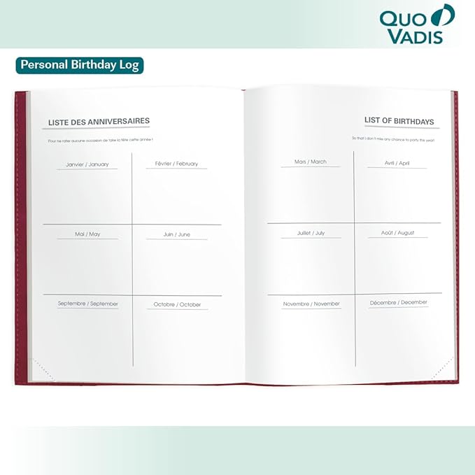 Quo Vadis 2026 Note - Bi-Lingual (EN/FR) - Weekly/Monthly Planner - 16 Months, Sept. 2024 to Dec. 2026 - 6" x 8 1/4" - Smooth Faux Suede Texas Blue Cover - A Modern Design for Journaling and Detailed Planning