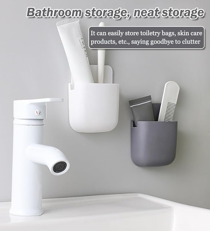 AKOAK Wall-mounted Remote Control Holder, Self-adhesive Wall-mounted Storage Case - Cell Phone, Pen, Makeup Brush, Glasses, Storage Case Next to Desk, Pack of 1 (White)