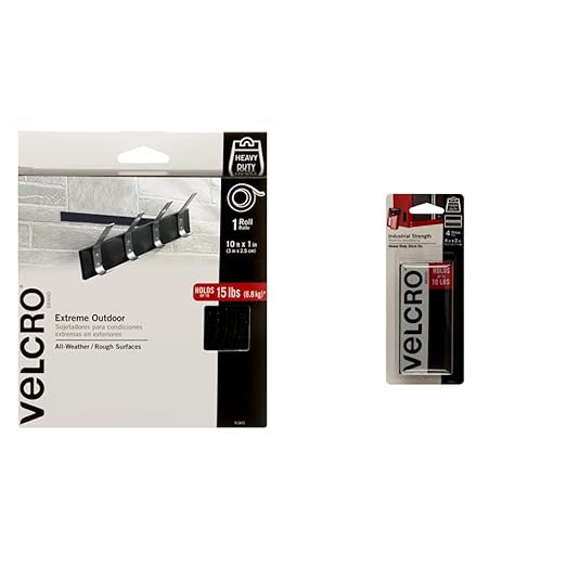 VELCRO Brand Extreme Outdoor Heavy Duty Tape | 10Ft x 1 in | Holds 15 lbs | Black with Stick on Adhesive - 91843 & Heavy Duty Fasteners | 4x2 Inch Strips 4 Sets | Holds 10 lbs, 90209