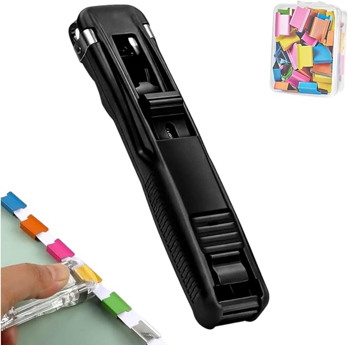Portable Binder Clip Stapler - Includes 50 Reusable Clips, 2026 New Mini Push Stapler Clamp Staplers, Desktop Push Stapler Binder Clips for Home School Offic (Black)
