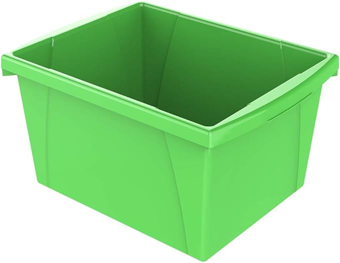 Storex 4 Gallon Storage Bin – Plastic Classroom Organizer for Books and Supplies, Green, 6-Pack (61480C06C)