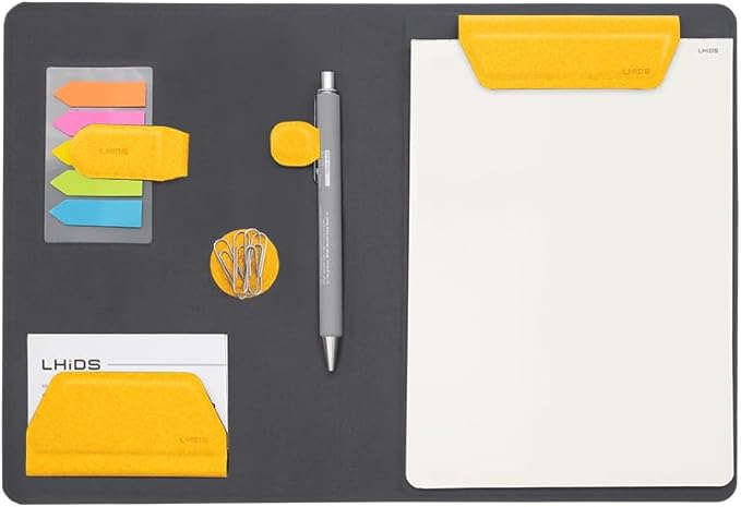 LHiDS Creative Magnetic Business Portfolio Resume Padfolio Organizer, A5 Folder with Clipboard, Paper Clip, Writing Pad, Magnetic Closure for Work, School and More, Yellow