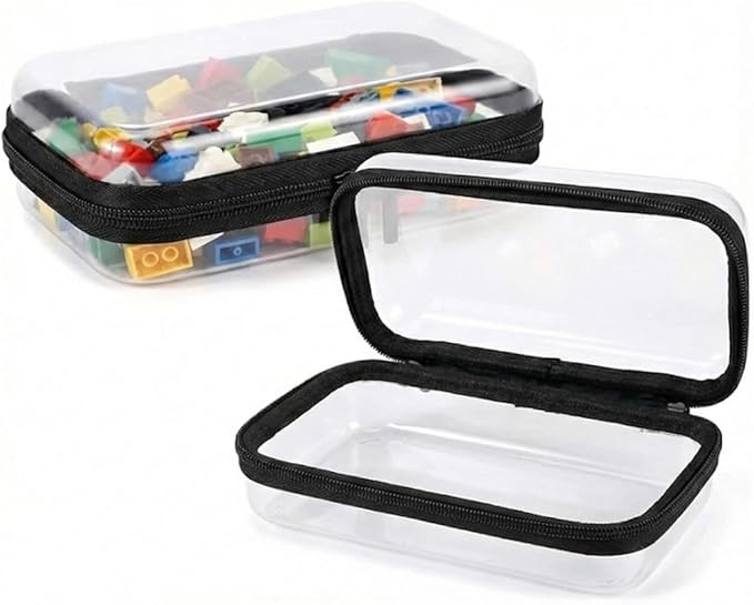 2 Pack Clear Hard Shell Zipper Case, Clear Storage Box With Zipper For Travel & Home, Hard Plastic Organizer Pouches For Cosmetics, Toys, And Office Supplies (Black, Small)