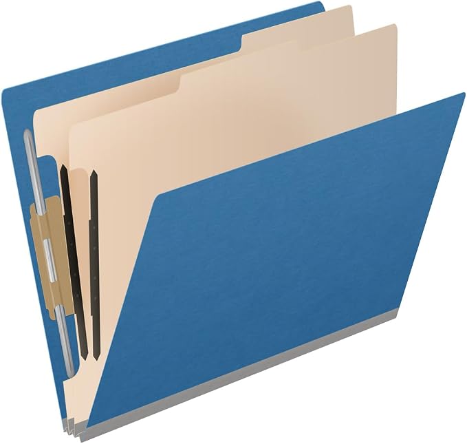 25 Pt. Pressboard Classification Folders, Full Cut End Tab, Letter Size, 2 Dividers, Royal Blue (Box of 10)