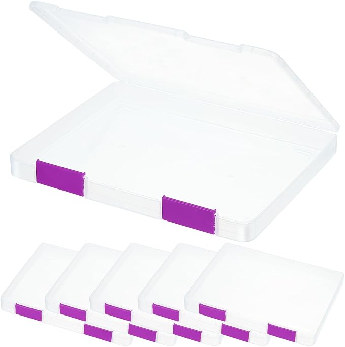 PATIKIL Clear A4 File Portable Project Case with Buckle Plastic Storage Box for 8.5" x 11" Letter Paper Scrapbook Paper Storage Boxes, 6Pcs, 12.4"x9.8"x1.2", Purple