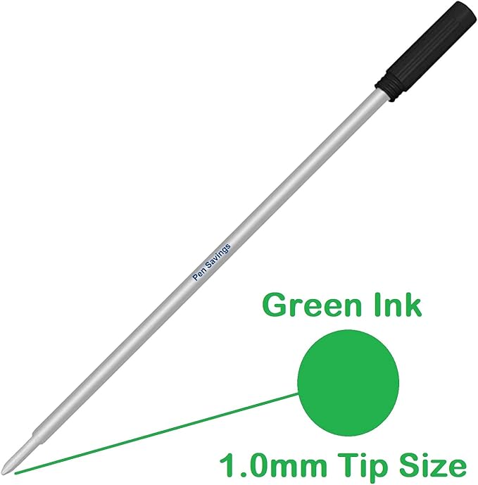 Pen Savings Ballpoint Pen Refills for Cross Pens, Medium Point 1.0mm, Frictionless Flow Smooth Writing, 10 Pack (Green)