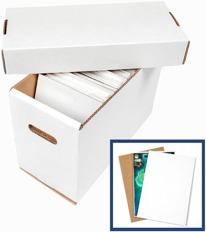 Thick-Grip Comic Book Storage Box — USA-Made, Holds 130-170 Comics, 250 LBs Strength Tested, No Glued Seams, Acid-free — Versatile Gemini Comic Book Box/Bin (1 Box with Lid + 50 Cardboard Dividers)