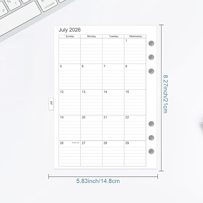 2026-2027 Monthly Planner Refills, Two Pages Per Month,Jul 2026 to Jun 2027, A5 Size,5.8" x 8.25",6-Hole Punched,2026-2027 planner inserts