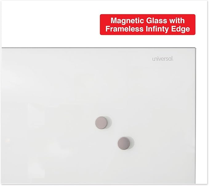 Universal Frameless Magnetic Glass Dry Erase Board, 72" x 48", White Surface, Horiztonal Mount