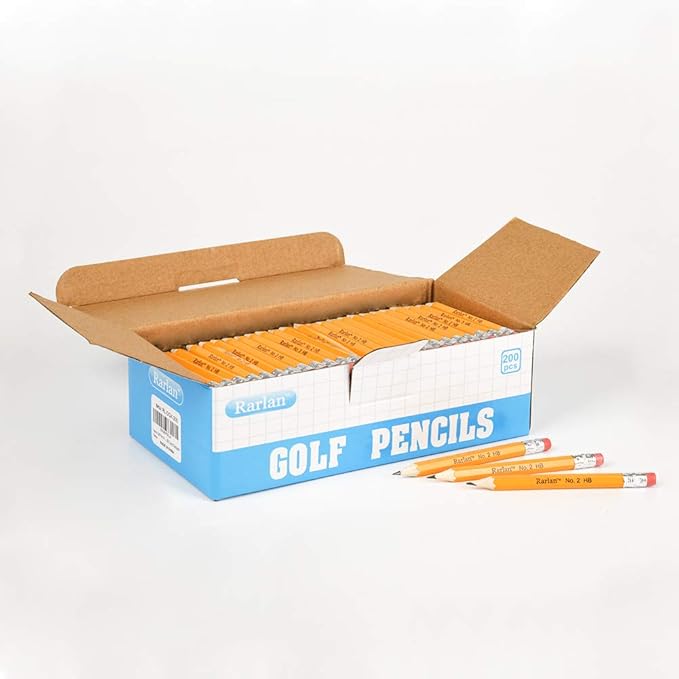 Rarlan Golf Pencils with Erasers, 2 HB, Pre-Sharpened, 200 Count Bulk Pack