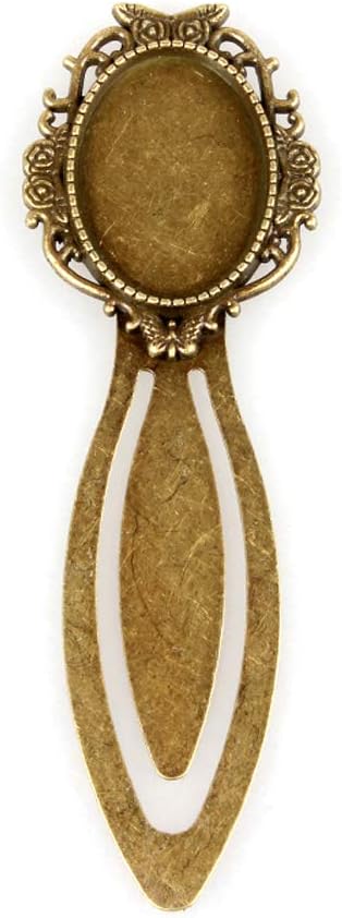 FASHEWELRY 10Pcs Antique Bronze Bookmark Pendant Blank Tray 18x25mm Oval Round Bezel Base Cabochon Setting Charms