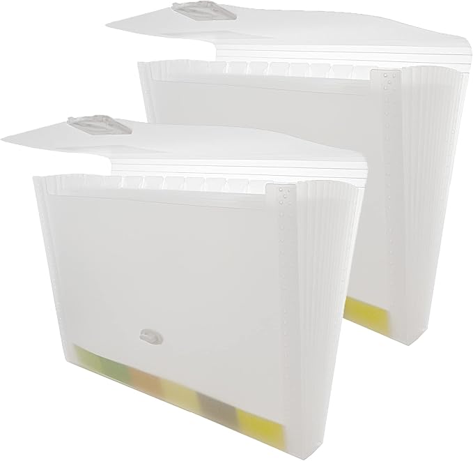 BAZIC Products Translucent 13-Pocket Expanding File, Letter Size, Accordion Poly Body, for School Office Documents, 2 Pack