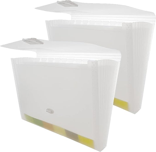 BAZIC Products Translucent 13-Pocket Expanding File, Letter Size, Accordion Poly Body, for School Office Documents, 2 Pack