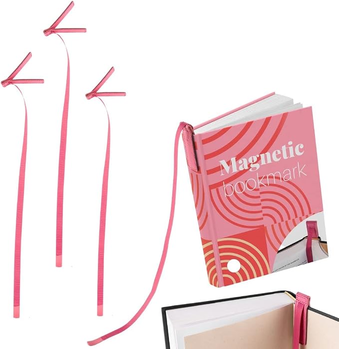 Superior Essentials Planner Magnetic Bookmark - Genuine Leather, Single Long Ribbon Bible Bookmark for Book Lovers - Amplify Your Love for Books with Our Elegant Ribbon Page Marker (3PC, Pink)