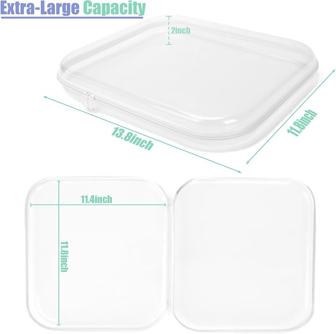 3 Pack Extra Large Clear Board Game Storage Hard Shell Case with Zipper, Organizer Set with Stickers for Card Decks Puzzle Magazine Comic Book Documents a4 Paper and Craft, 13.8 × 11.8 in