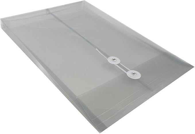 JAM PAPER Plastic Envelopes with Button & String Tie Closure - Legal Open End - 9 3/4 x 14 1/2 - Smoke Gray - 12/Pack