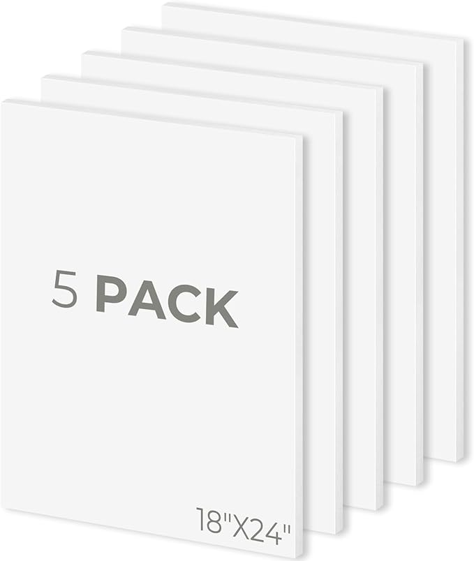 Mat Board Center, Pack of 5, 18x24 Foam Boards, Acid Free White Foam Core Boards for Mounting, Crafts, Display, Presentation and Projects, 1/8'' Thick
