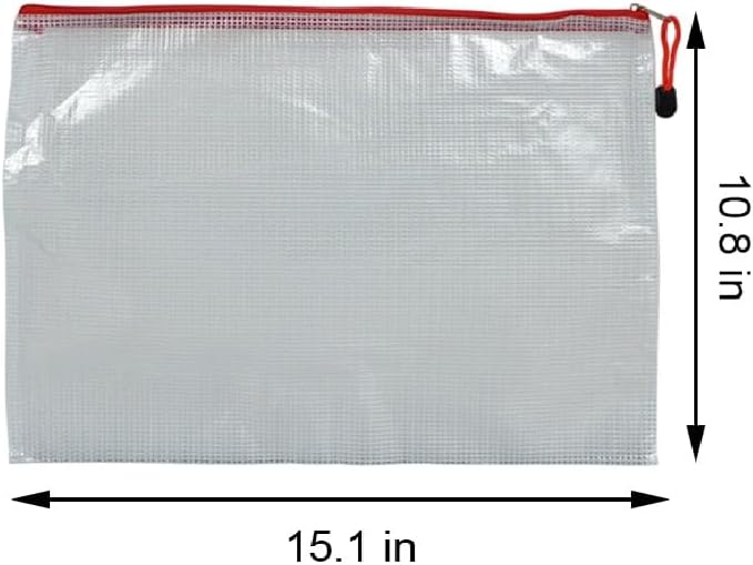 2 PCS Mesh Zipper Pouch Bags, Plastic Water-Resistant File Bags, for Office, School, Board Game, Puzzles, Travel Accessories, and Home Organization (Red, 15.1 x 10.8 in)