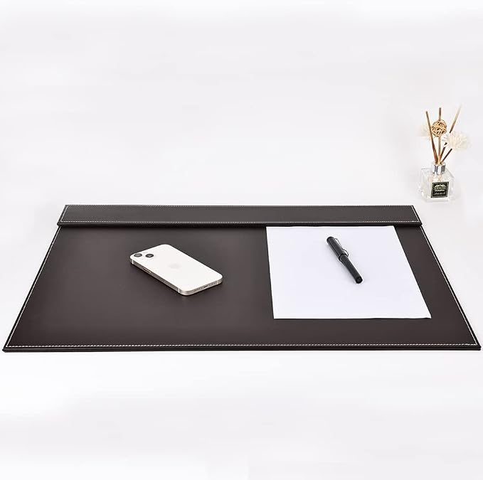 KINGFOM Ultra-Smooth PU Leather Desk Pad & Mat Office Desk Drawing & Writing Board A3/ A4 File Paper Clip Table Protector Mat on Top Large 24''x18'' (Brown)