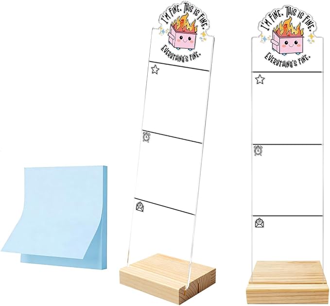 Monitor Memo Board Computer Monitor Memo Board Sticky Note Organizer Everything is Fine Dumpster Fire Acrylic Desk Accessories Removable Wooden Base Set Sticky Notes 100 Sheets 11.8×3.1 inches