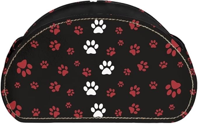Forchrinse White Red Dog Paw Print Remote Control Holder,Cute Decorative Leather Makeup Organizer with 5 Compartments,Table Decor Storage Remote Caddy for Puppy’s Lover