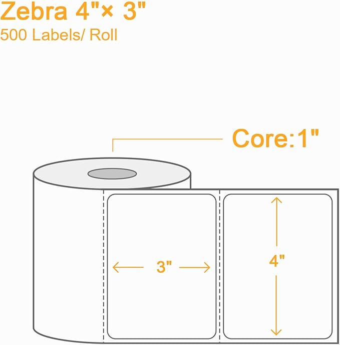 (6000 Labels 3-Proof 1" Core) Labelebal 12 Rolls 4" x 3" Direct Thermal Label (101mm x 76mm) Multipurpose Shipping Address Mailing Barcodes Stickers Compatible for Zebra & Rollo Desktop Label Printer