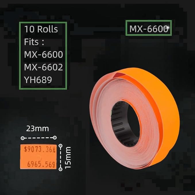 MX-6600 Price Gun Labels, 2 Line Pricemarker Labels Paper for Price and Date Guns, Suitable for MX-6600, MX-6602, G6000, YH-689, 5000pcs-10 Roll (Without Gun) Orange
