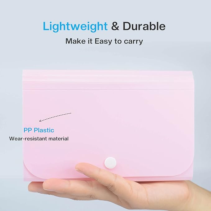 Receipt Organizer, Coupon Organizer, Folder Organizer Mini Organizer Wallet for Coupons, Receipts, Cash, Tax Item or Changes,7x4.5 in 13 Pockets with Tabs Check Case(Pink)