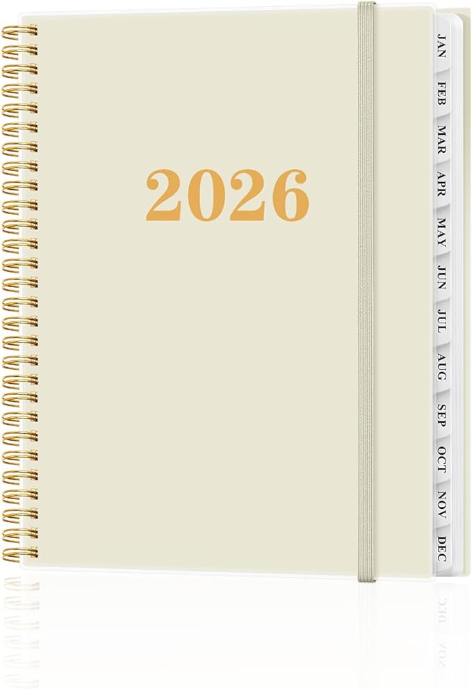 2026 Planner - Weekly and Monthly Planner from Jan 2026 - Dec 2026, Spiral Planning 2026 with 12-Month Tabs, Inner Pocket, 8.5" x 11", Beige