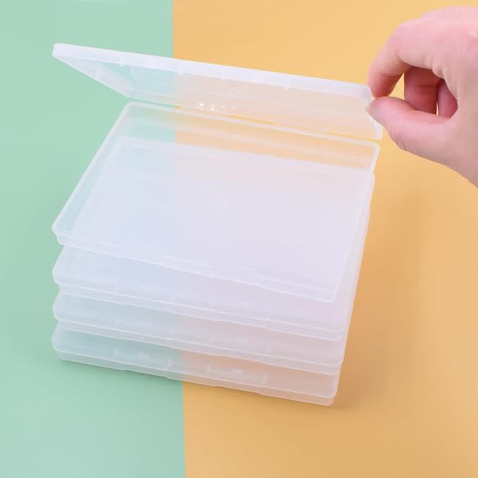 4 Pack A6 Clear Plastic Box Small Storage Boxes Transparent Greeting Card Photo Storage Cases for Paper Photos Stamps Cards Envelope Protector Office Supplies Storage Case (6*4.4 inch) (A6)