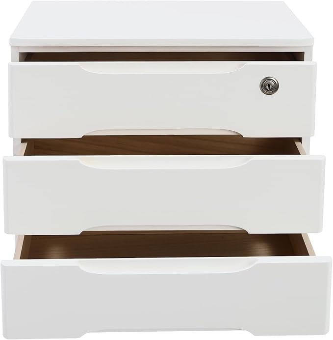 3-Tier Desk Organizer with Lockable Drawers,1 Locks & 2 Keys, Wooden Desktop Storage Box, Categorized Storage Desktop File Cabinet(White)