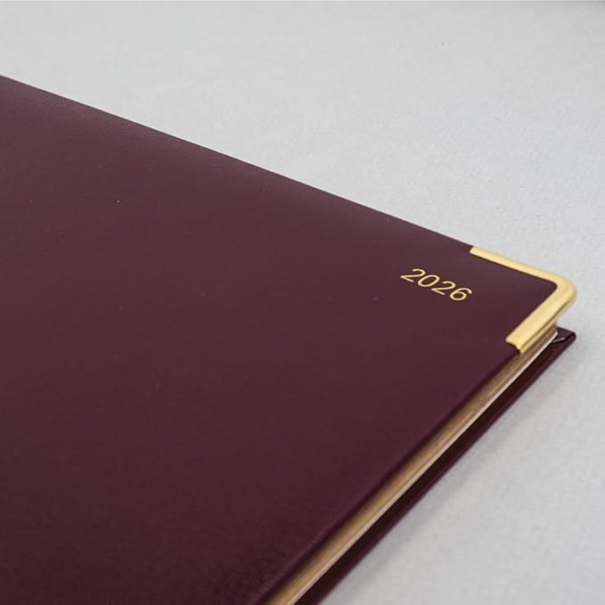 Letts of London® 2026 Classic Weekly Appointment Book and Planner, 12 Months, January to December, Gold Corners, Quarto Size, 10.25" x 8.25", English, Burgundy (C32YBY-26)