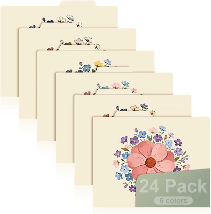 24 File Folders 8.5 x 11 1/3-Cut Tabs Colored Manila Folders Home Office School Supplies for Documents Files Paper