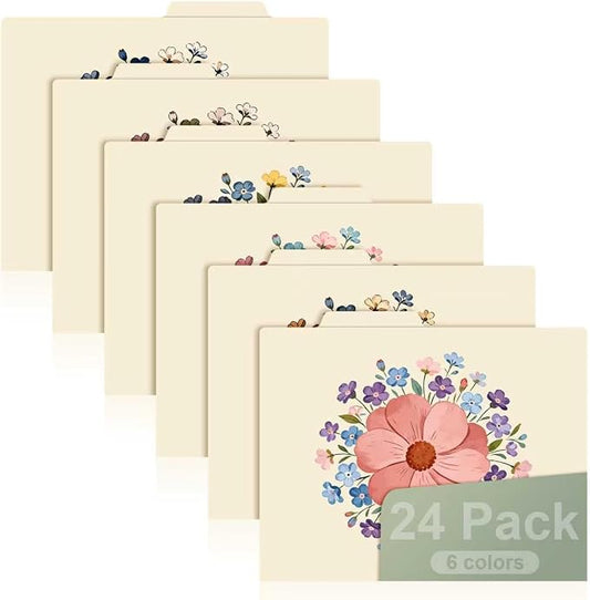 24 File Folders 8.5 x 11 1/3-Cut Tabs Colored Manila Folders Home Office School Supplies for Documents Files Paper